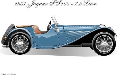 Old car; Jaguar, SS100, 1937, Car, Auto, Motor, Road, Wheels, Burns