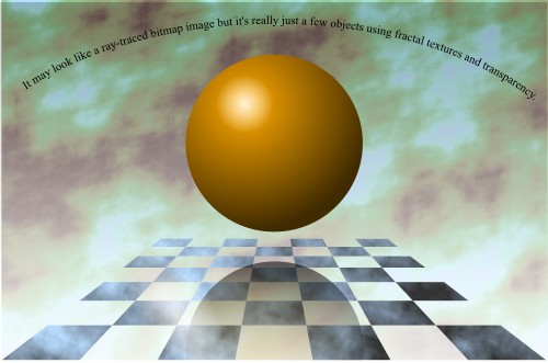 Ray-traced ball on marble chess board; Corel Xara