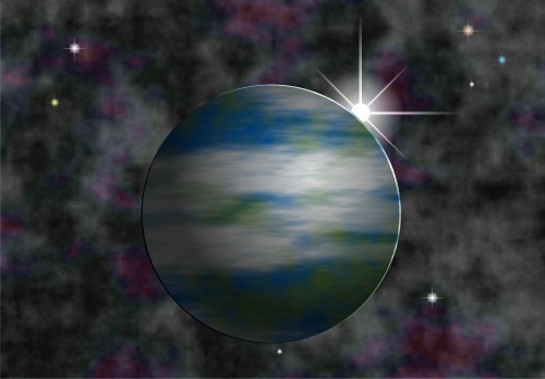 Corel Xara: Earth-like planet with rising sun