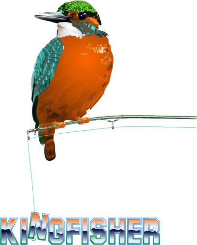 Kingfisher perched on a fishing rod; Bird, Design, Wing, Animal