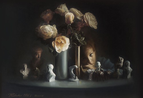 Flowers and Aleksa; Oil on canvas, 100x70 cm