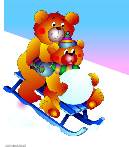 Bears; Cartoon, Children, Bears, Snow, Animals