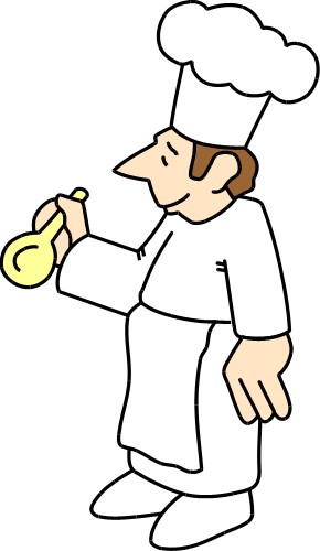 Chef with wooden spoon; Chef, Spoon
