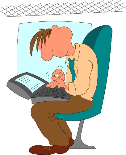 Man using a laptop computer; Cartoons
