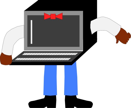 Computer terminal with arms and legs; Cartoons
