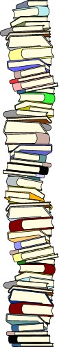 Tall stack of books; Borders