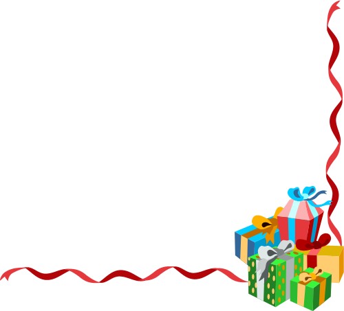 Ribbon with gift-wrapped parcels in the corner; Gifts, Corner, Present, Celebrate