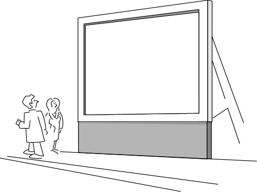 People looking at a billboard; Backgrounds