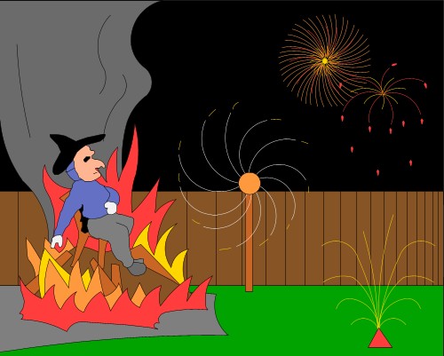 Guy being burned on bonfire night; 5th November, Firework, Guy