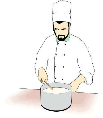 Chef stirring a saucepan; Chef, Saucepan