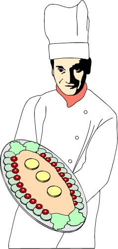 Chef with plate of Salmon; People