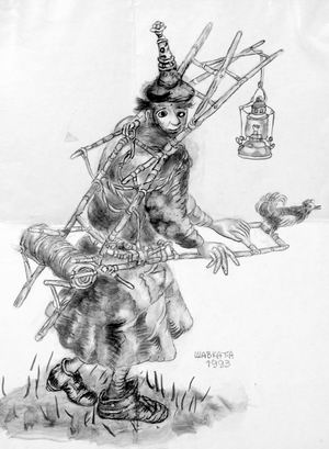 Drawings of Shavkat.A: The Wanderer with a Rooster