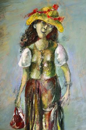 Girl in a Hat; paper, tempera, watercolour; 26x17 cm; 2003 year