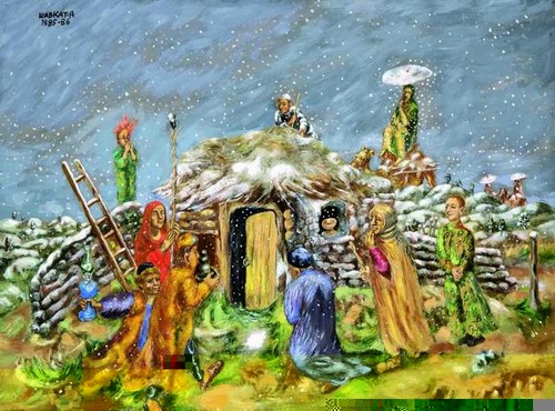Christmas; orgalit, tempera, watercolour; 48x65 cm; 1985-1986 years