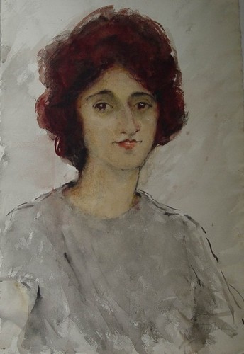 Young girl; paper, aquarel, sumi; 1963 year