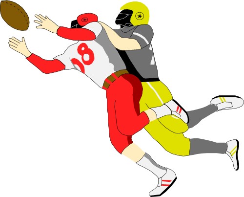 Sport: American football players grappling for a ball