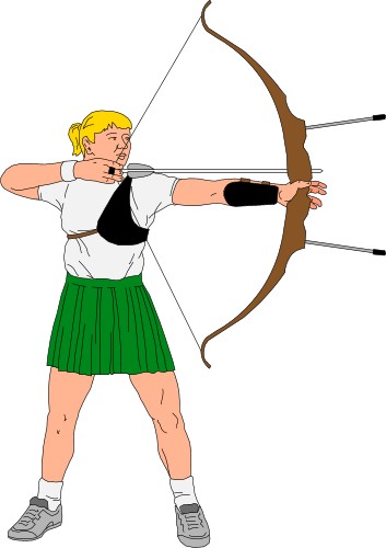 Woman firing an arrow from a bow; Sport