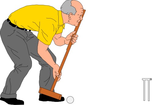 Old man playing croquet; Croquet, Ball