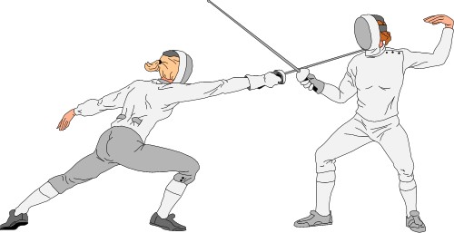 Sport: Two duelling fencers