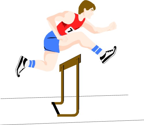 Man jumping over a hurdle; Hurdle