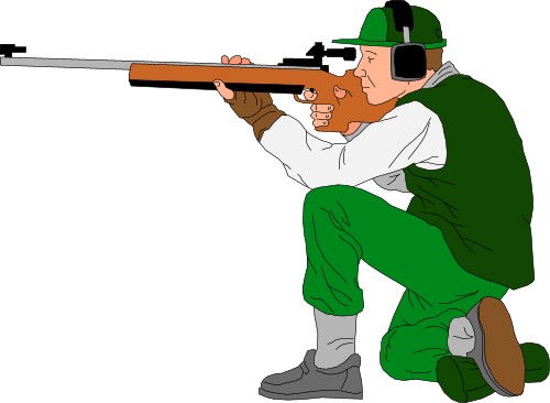 Man firing a rifle; Rifle, Shooting