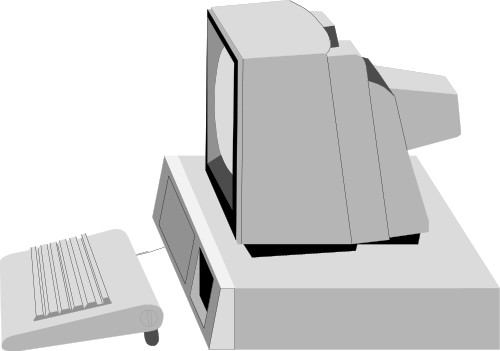 Computer monitor and keyboard; Computer, Monitor, Keyboard