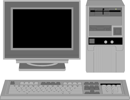 Computer monitor and keyboard; Computer, Monitor, Keyboard