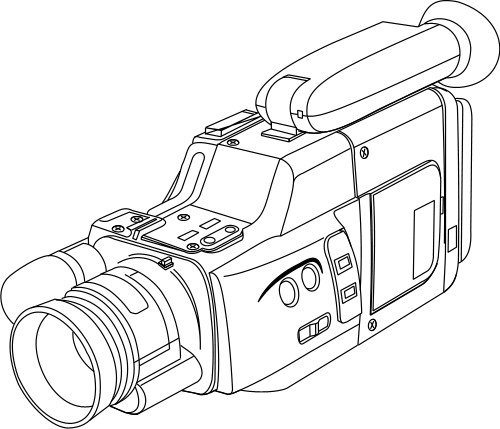 Outline drawing of a video camera; Video camera, Video, Camera, Outline, Grey, Design