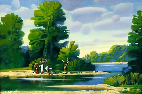 Superfishing; 2005 year; canvas, oil; 40x60 cm ( ~ 16x24 inches)