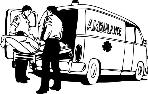 Person being loaded into an ambulance; Transport